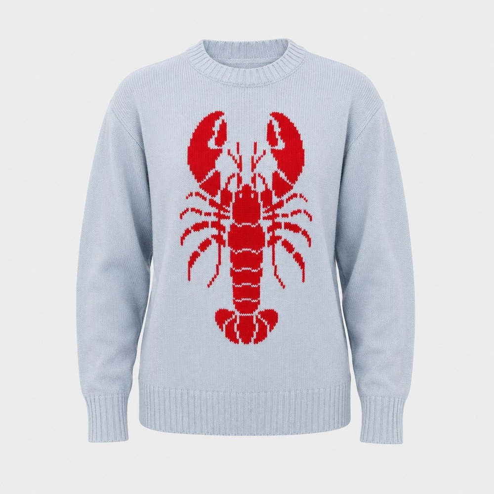 MIGHTY FINE Sweater Women Large Light Blue 25VLIN00190A-001 Graphic Lobster Knit